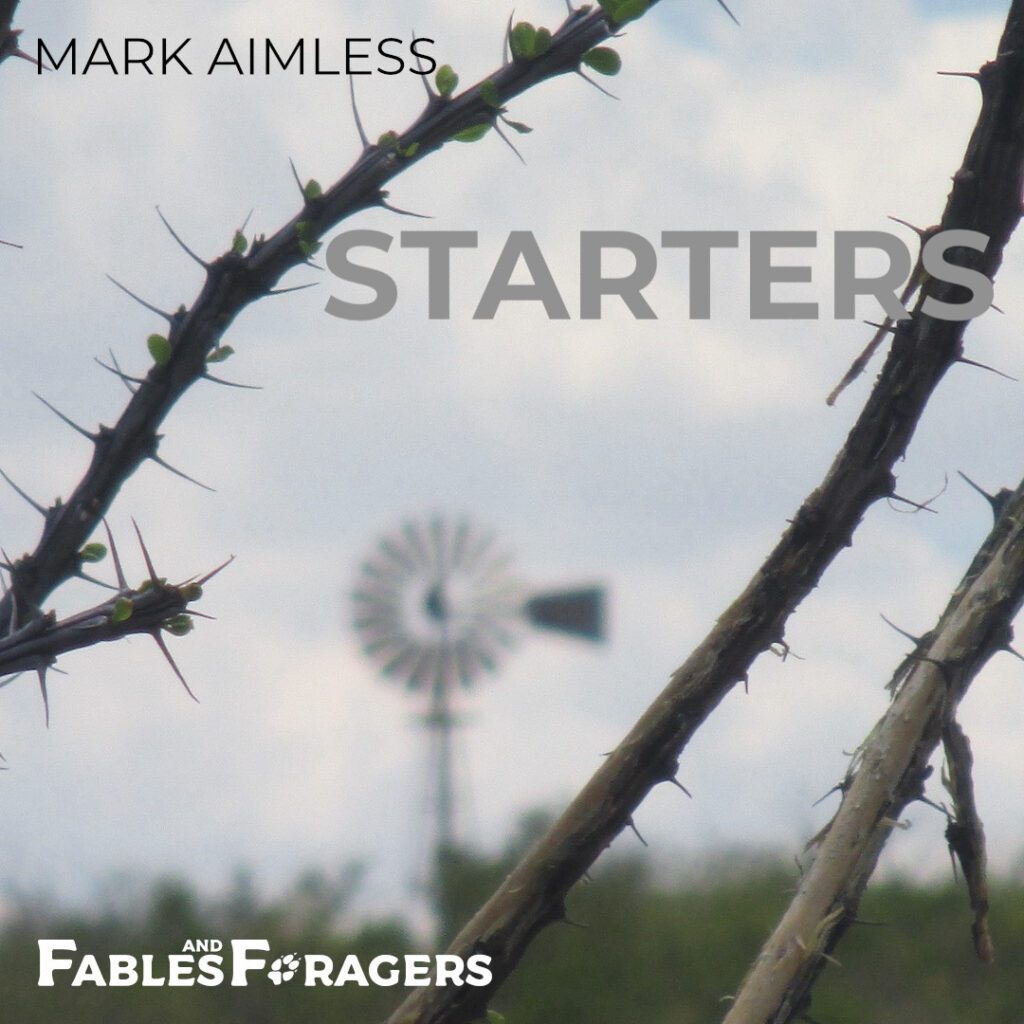 thorn tree in foreground with blurred wooden windmill in background